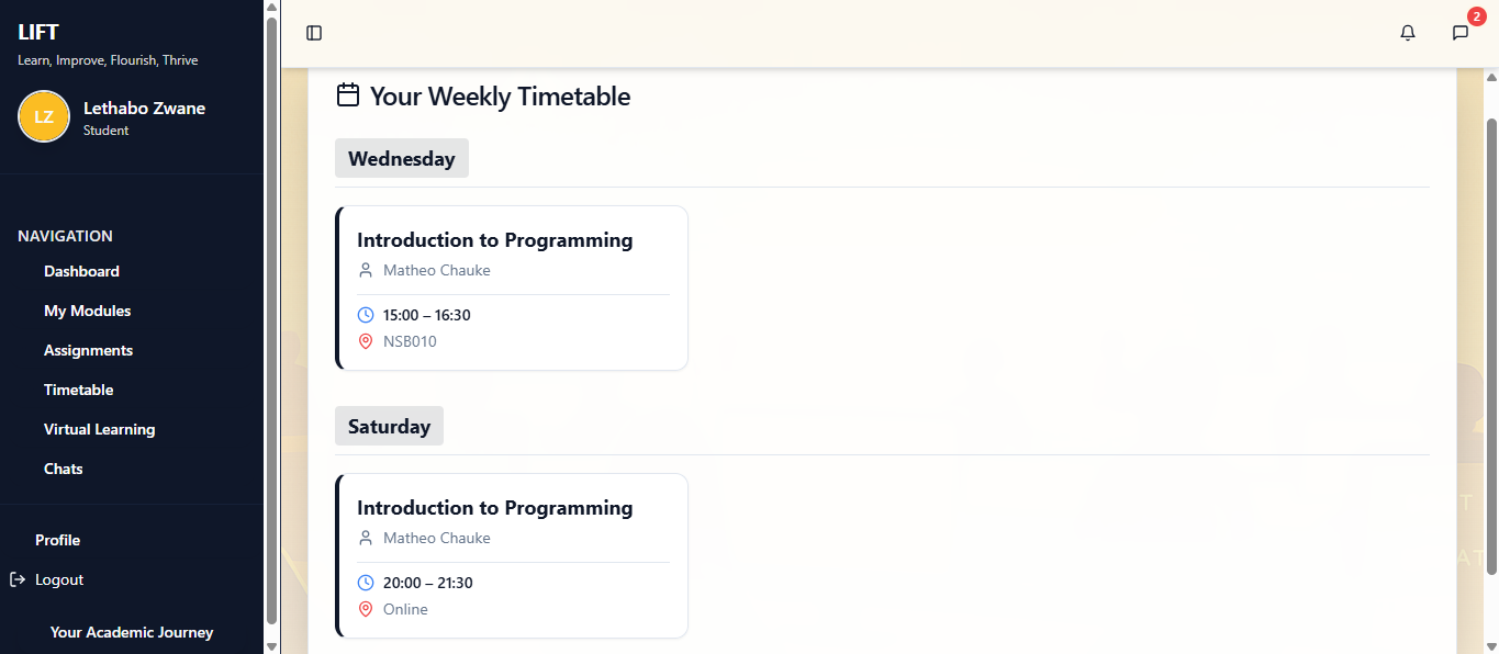 Academic Timetable Screenshot